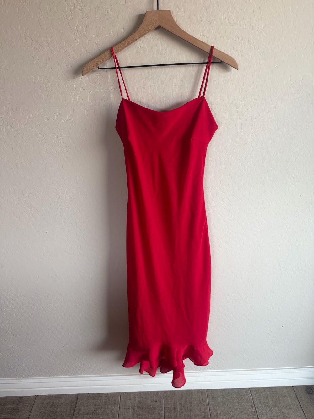 VTG Be Smart Red Chiffon Ruffle Hem Womens Midi Slip Dress 5/6 Romantic Y2K USA